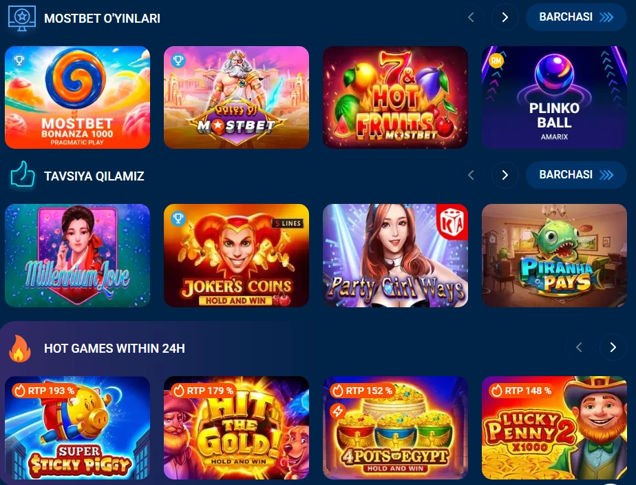 Mostbet slots Aviator va online casino o‘yinlari